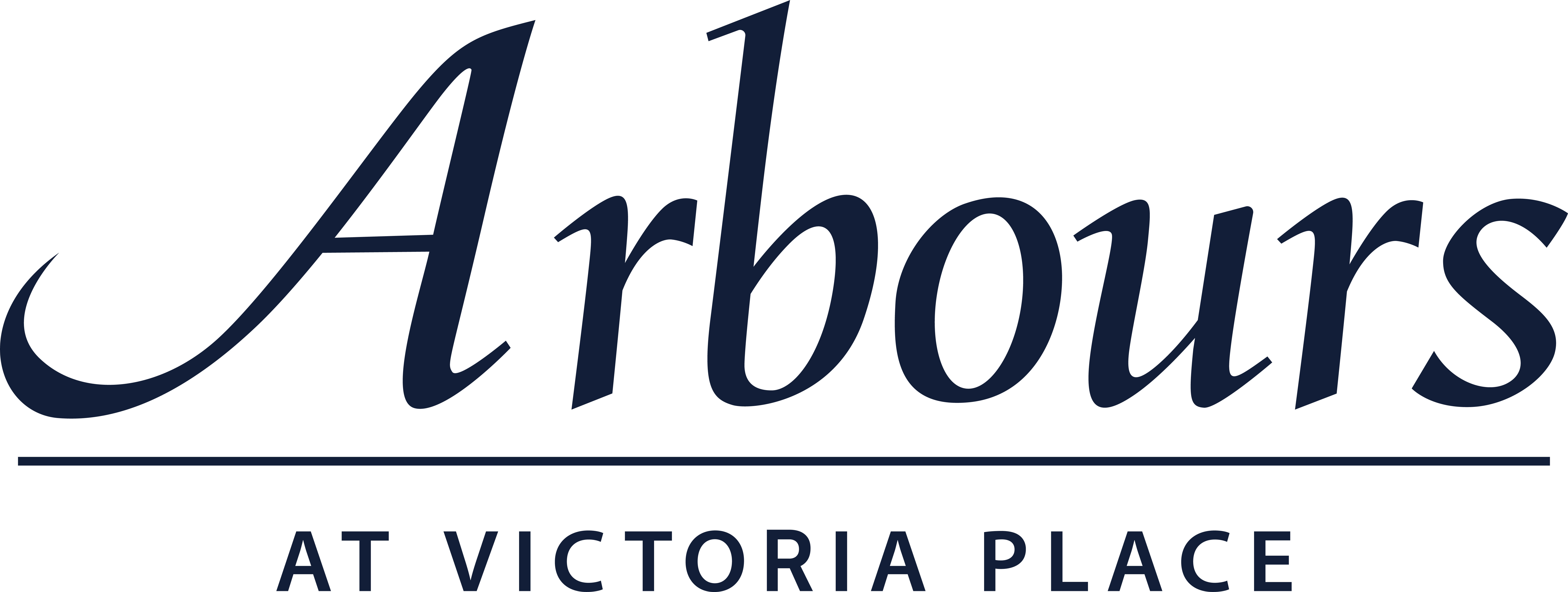 A logo with the word Arbours at the top and Victoria Place at the bottom.